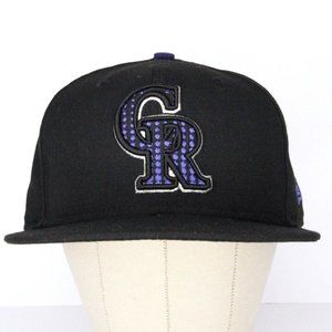 UNIQUE Colorado Rockies CR Logo New Era 59Fifty Black Fitted Hat Cap Size 7 3/8